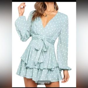 🆕 Polka-dot V-neck Jumpsuit, Long Sleeve Ruffle Hem Romper